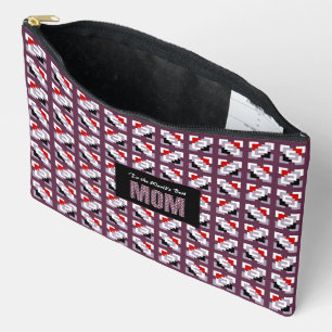 Bolsito Accesorio Grande Elegante patrón geométrico de ciruela y rojo inten