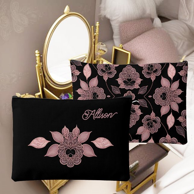 Bolsito Accesorio Grande Elegante rosa sobre encaje negro en personalizado  (Subido por el creador)