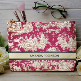 Bolsito Accesorio Grande Elegante Toile de Jouy de lago rojo vintage monogr