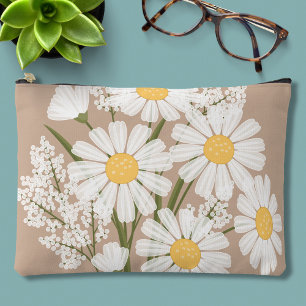 Bolsito Accesorio Grande Elegantes margaritas blancas florales en beige