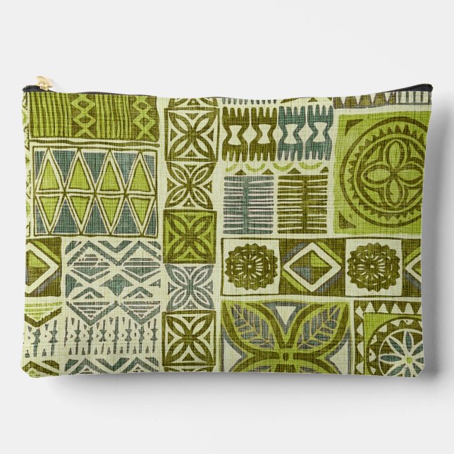 Bolsito Accesorio Grande estampado hawaiano tapa verde (Anverso)