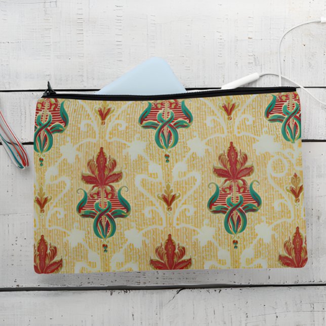 Bolsito Accesorio Grande Estilo Art Nouveau Tulip Foliage Motif Boda (Stylish Art Nouveau Tulip Foliage Motif Wedding Accessory Pouch On Wooden Table)