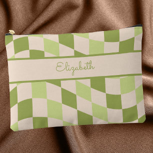 Bolsito Accesorio Grande Estilo Retro Verde y Marfil Patrón Cuaderno