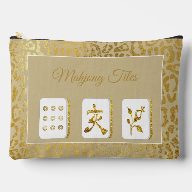 Bolsito Accesorio Grande Fancy Gold and Tan Mahjong Tile Pouch (Anverso)