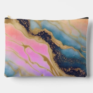 Bolsito Accesorio Grande Faux Marble Naval, Aqua, Pink, Gold