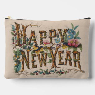 Bolsito Accesorio Grande Feliz Año Nuevo, Impresión Vintage Currier & Ives