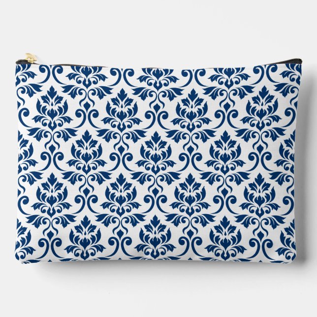 Bolsito Accesorio Grande Feuille Damask Gran patrón azul oscuro en blanco (Anverso)
