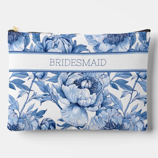 Bolsito Accesorio Grande Flor de viaje personalizada Blue Floral Bridesmaid (Anverso)