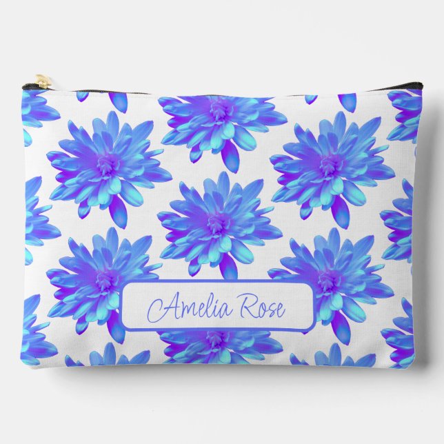 Bolsito Accesorio Grande Flor floral azul violeta elegante (Anverso)
