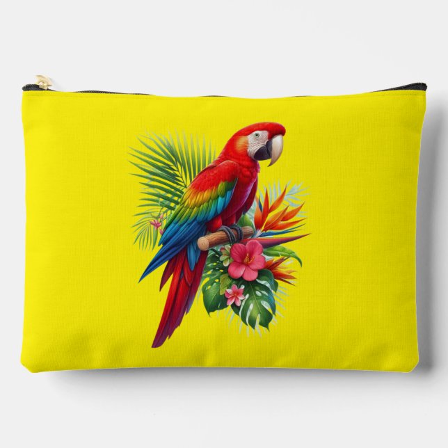 Bolsito Accesorio Grande Flor tropical de macao rojo (Anverso)