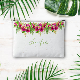 Bolsito Accesorio Grande Floral de color de agua tropical rosa verde