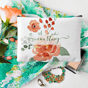 Bolsito Accesorio Grande Floral personalizado acuarela naranja
