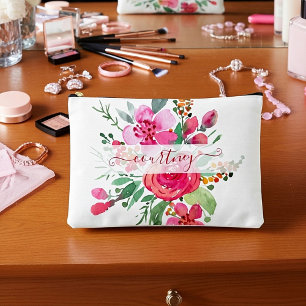 Bolsito Accesorio Grande Floral personalizado con acuarela rosa  