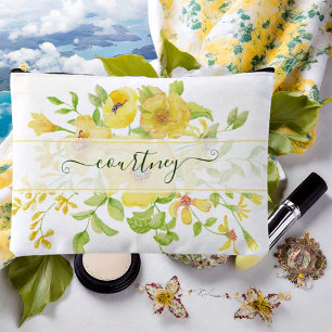 Bolsito Accesorio Grande Floral personalizado de acuarela amarilla