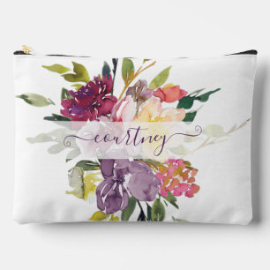 Bolsito Accesorio Grande Floral personalizado de acuarela morado y rojo