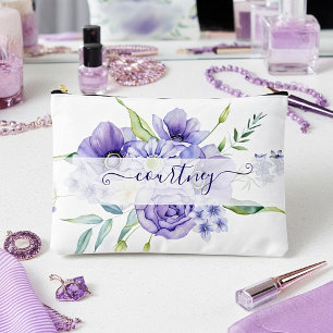 Bolsito Accesorio Grande Floral personalizado de acuarela púrpura