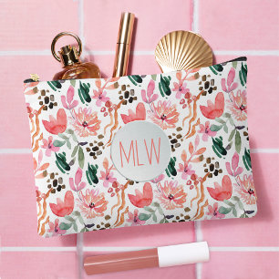 Bolsito Accesorio Grande Floral rosa monogramado grande