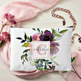 Bolsito Accesorio Grande Floral rosa y morada personalizada