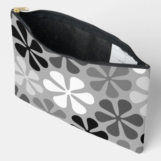 Bolsito Accesorio Grande Flores abstractas gris blanco negro (Abierto)