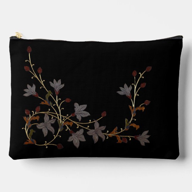 Bolsito Accesorio Grande Flores Art Déco sobre negro (Anverso)