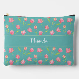 Bolsito Accesorio Grande Flores de Acuarela Rosa Personalizadas