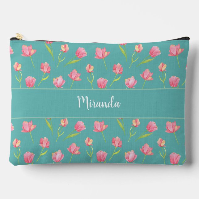 Bolsito Accesorio Grande Flores de Acuarela Rosa Personalizadas (Anverso)