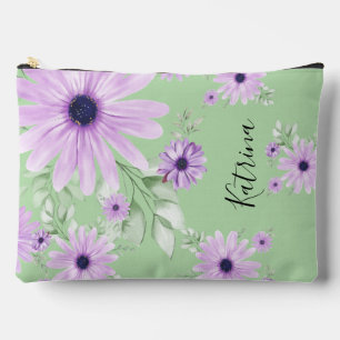 Bolsito Accesorio Grande Flores de Acuarela Violeta y Verde Personalizadas