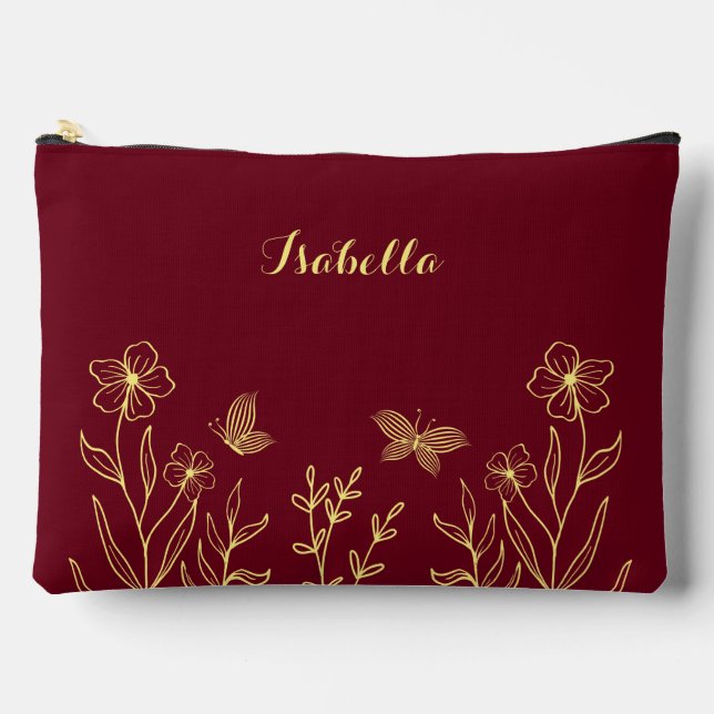 Bolsito Accesorio Grande Flores de oro simples burgundy (Anverso)