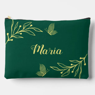 Bolsito Accesorio Grande Flores doradas simples esmeralda verde 