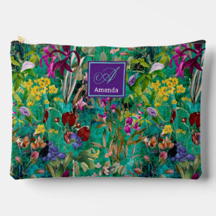 Bolsito Accesorio Grande Flores dulces hojas modelo de monograma turquesa