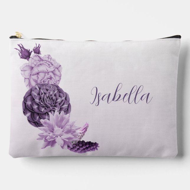 Bolsito Accesorio Grande flores moradas blancas románticas (Anverso)