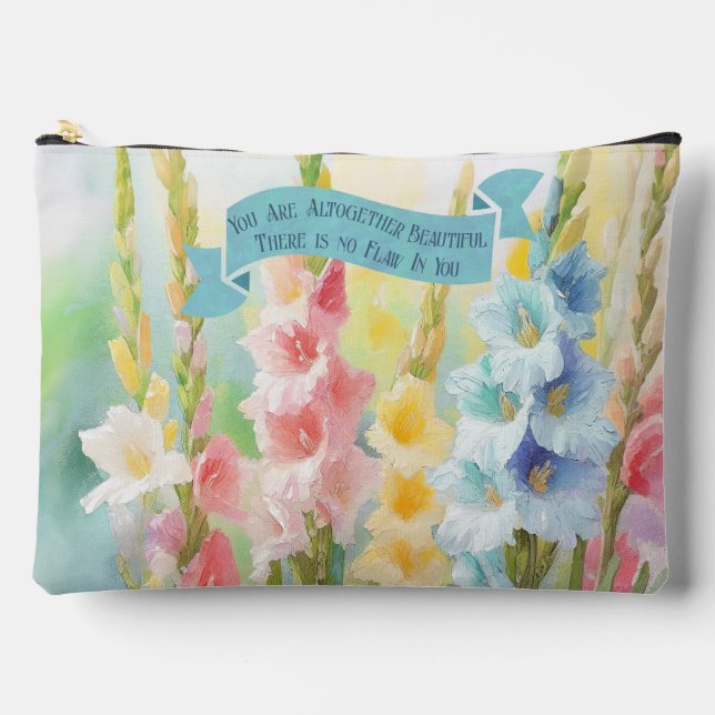 Bolsito Accesorio Grande Flores Pintura de jardín, Cita de la Biblia, Viaje (Anverso)