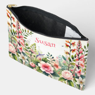 Bolsito Accesorio Grande Flores rosadas personalizadas Floral Cosmético  