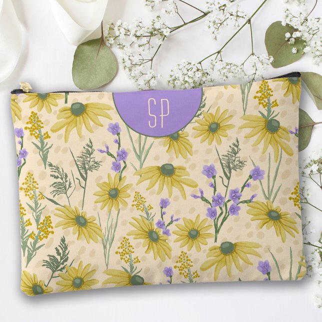 Bolsito Accesorio Grande Flores silvestres amarillas monogramadas (Subido por el creador)