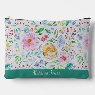 Bolsito Accesorio Grande Flores y Brotes Acuarela Bonitos Personalizados