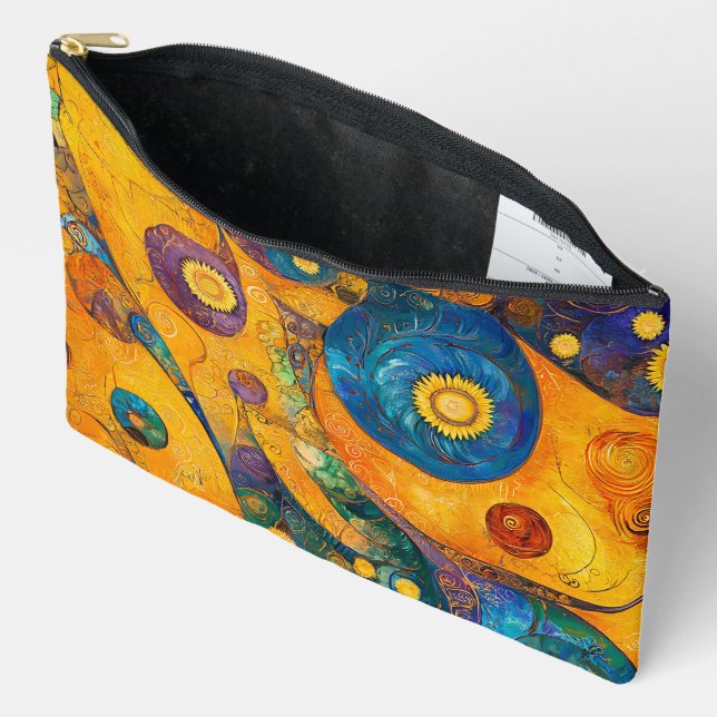 BOLSITO ACCESORIO GRANDE FORMAS ABSTRACTAS DE PURPLE AZUL NARANJA AMARILLO (Abierto)