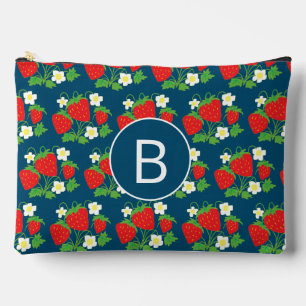 Bolsito Accesorio Grande Fresa y Flor Patrón Azul Monogramado