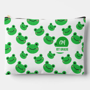 Bolsito Accesorio Grande Frog Happy Face Pattern Green Monogram School