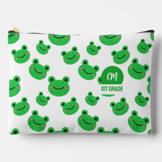 Bolsito Accesorio Grande Frog Happy Face Pattern Green Monogram School