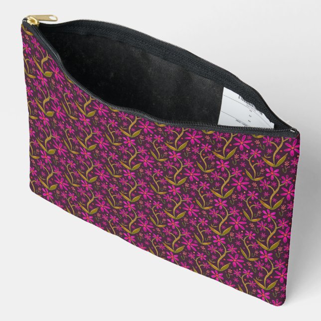 Bolsito Accesorio Grande Fucsia | Margaritas danzantes de acuarela (Abierto)