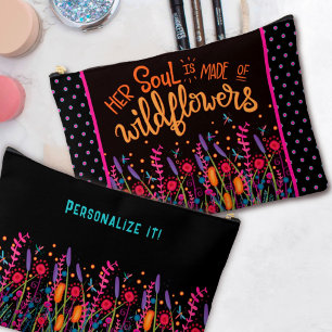 Bolsito Accesorio Grande Fun Wildflowers Cita nombre personalizado floral