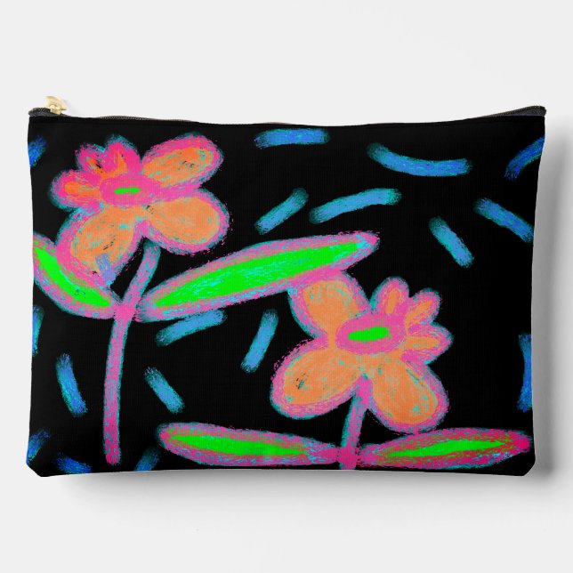 Bolsito Accesorio Grande Funky Flowers Abstract Art Zippered Pouch (Anverso)