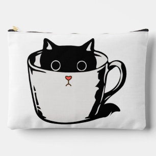 Bolsito Accesorio Grande Gatito negro con nariz roja escondido en una taza