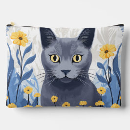 Bolsito Accesorio Grande Gato Azul Ruso Flores Amarillas