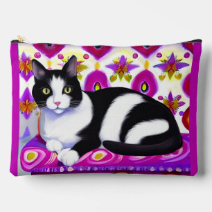 Bolsito Accesorio Grande Gato negro y blanco de esmoquin en un colchón