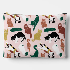 Bolsito Accesorio Grande Gatos dibujados a mano con encanto en un fondo ros