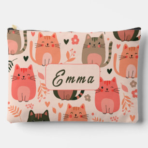 Bolsito Accesorio Grande Gatos Lindos y Patrón Floral Monograma Personaliza