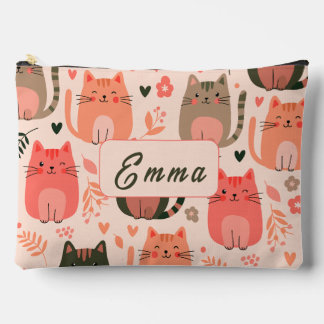 Bolsito Accesorio Grande Gatos Lindos y Patrón Floral Monograma Personaliza