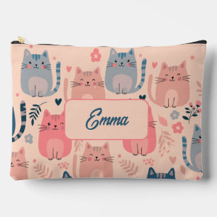 Bolsito Accesorio Grande Gatos Lindos y Patrón Floral Monograma Personaliza