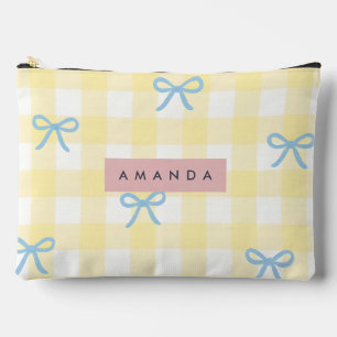 Bolsito Accesorio Grande Gingham Amarillo Personalizado y Lazo Azul Pastel